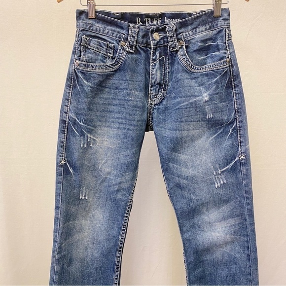 B. Tuff 28x30 Torque Mens Cowboy Bootcut Jeans (Tag 28x32) Embroidered Distress - Picture 5 of 13